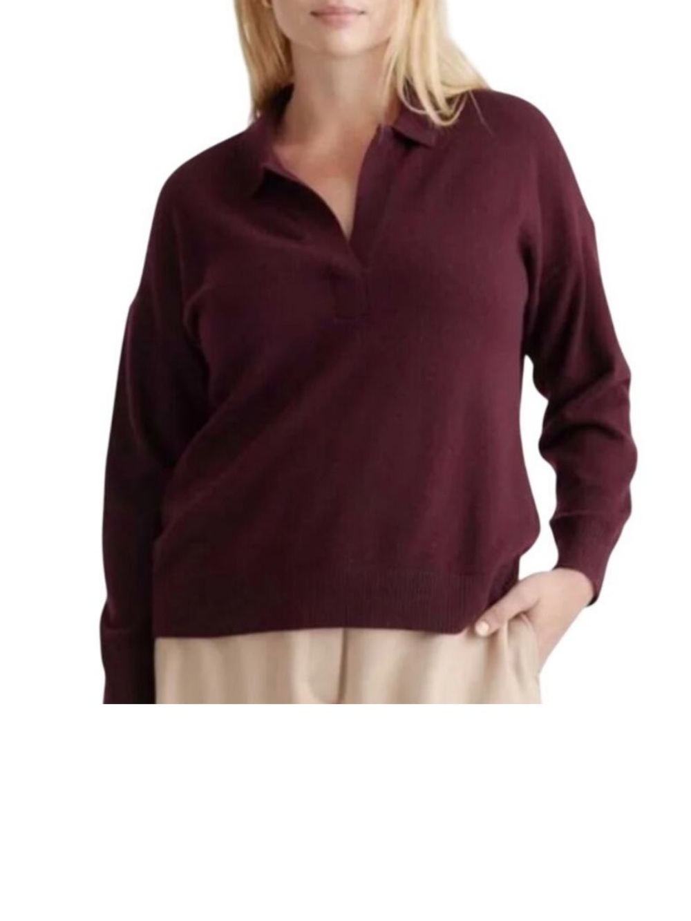 Quince Mongolian Cashmere Polo Sweater In Burgundy Size Medium